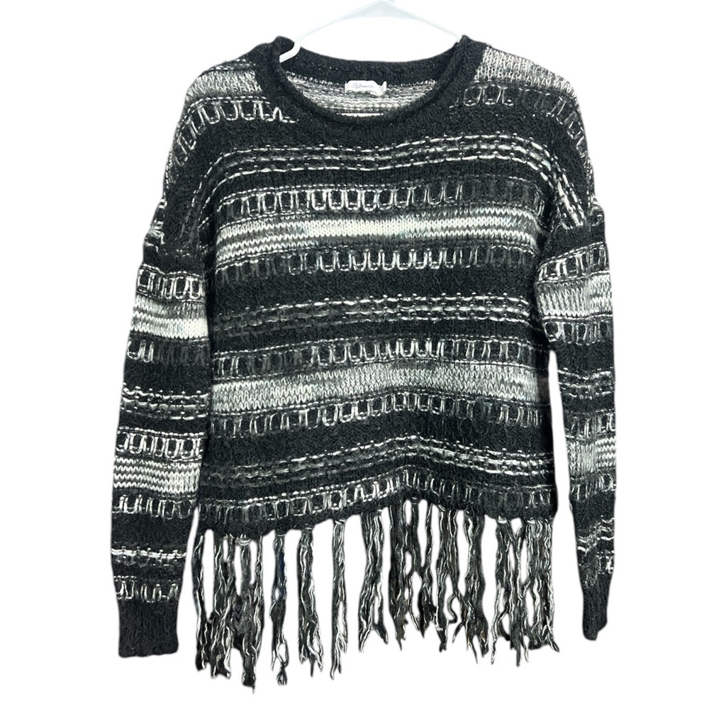 REITMANS Fuzzy‎ Black Knit Sweater Oversize Small Cable Knit Pullover Tied Hem